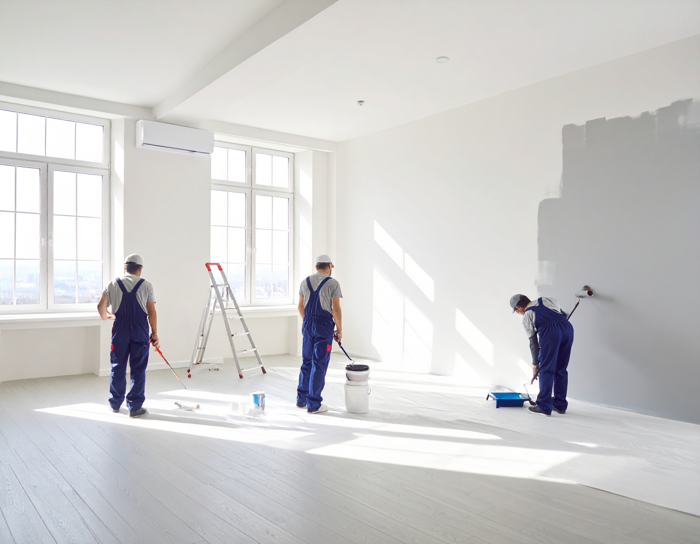 Travaux de peinture à Paris 75013 Des ouvriers en train de faire des travaux de peinture intérieure dans une maison
